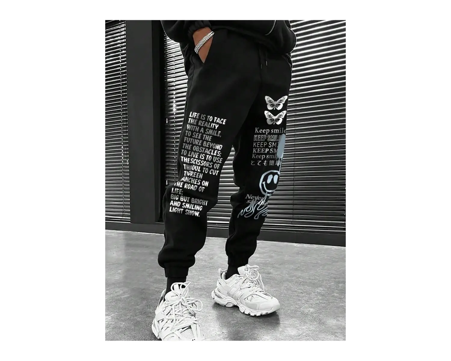 Slogan & Cartoon Graphic Drawstring Waist Eşofman Altı