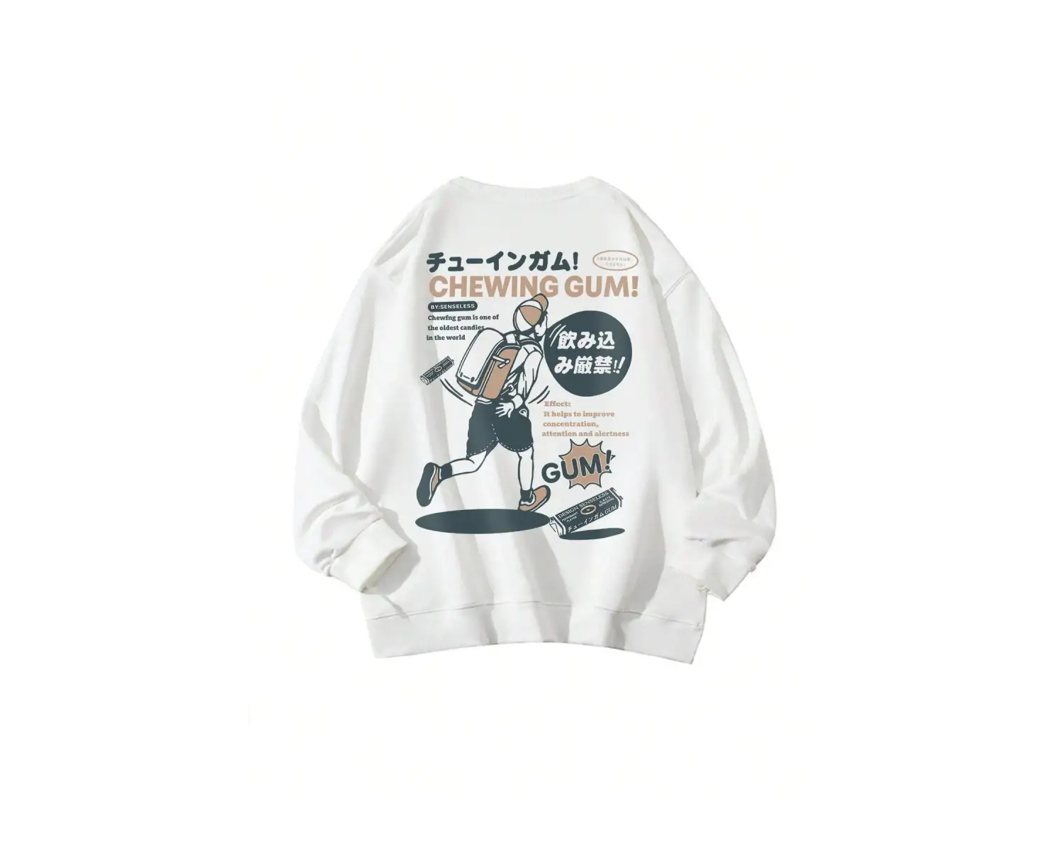 Slogan & Cartoon Graphic Drop Shoulder Sweatshirt Beyaz