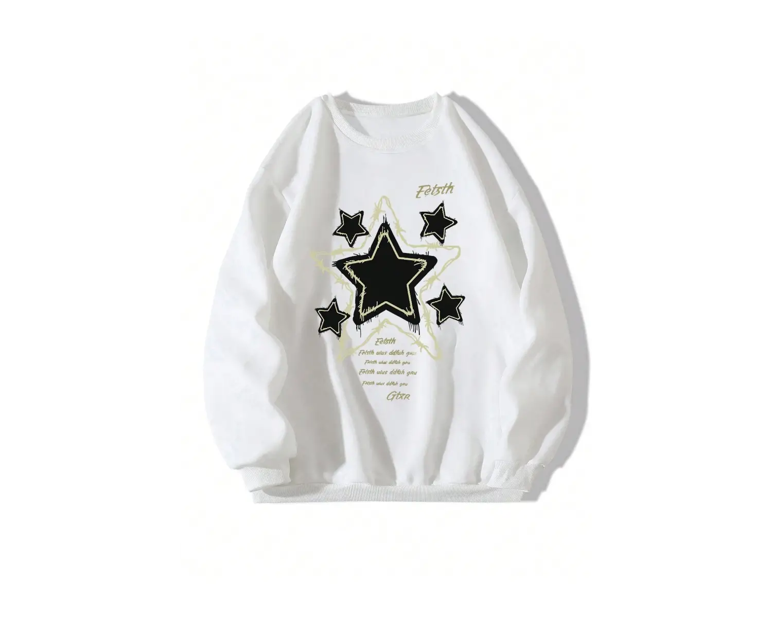 Slogan Grafikli Düşük Omuz Oversize Sweat Beyaz