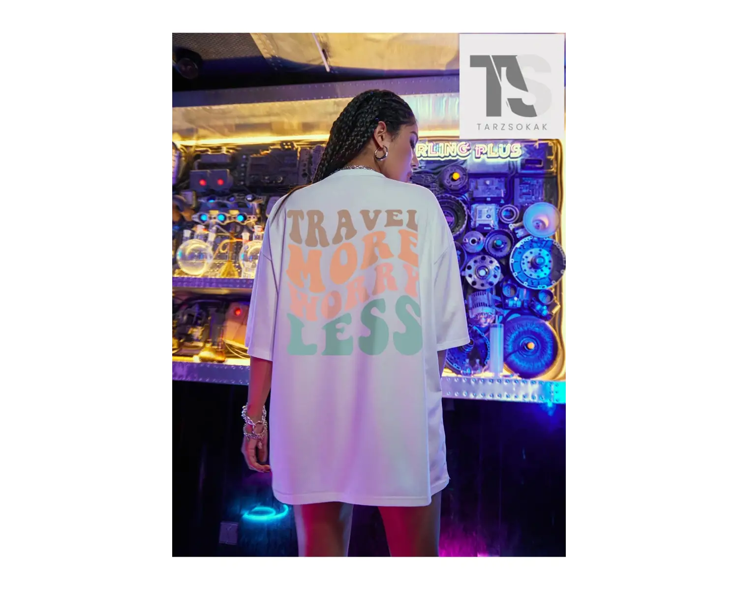 Slogan Grafikli Düşük Omuz Oversize Tişört