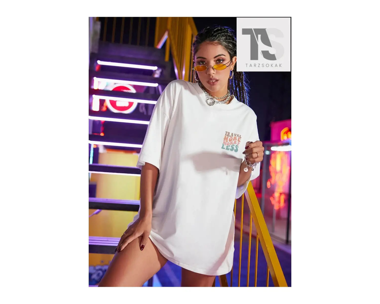 Slogan Grafikli Düşük Omuz Oversize Tişört