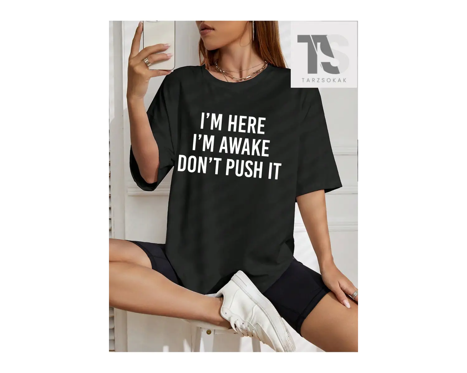 Slogan Grafikli Düşük Omuzlu Tişört