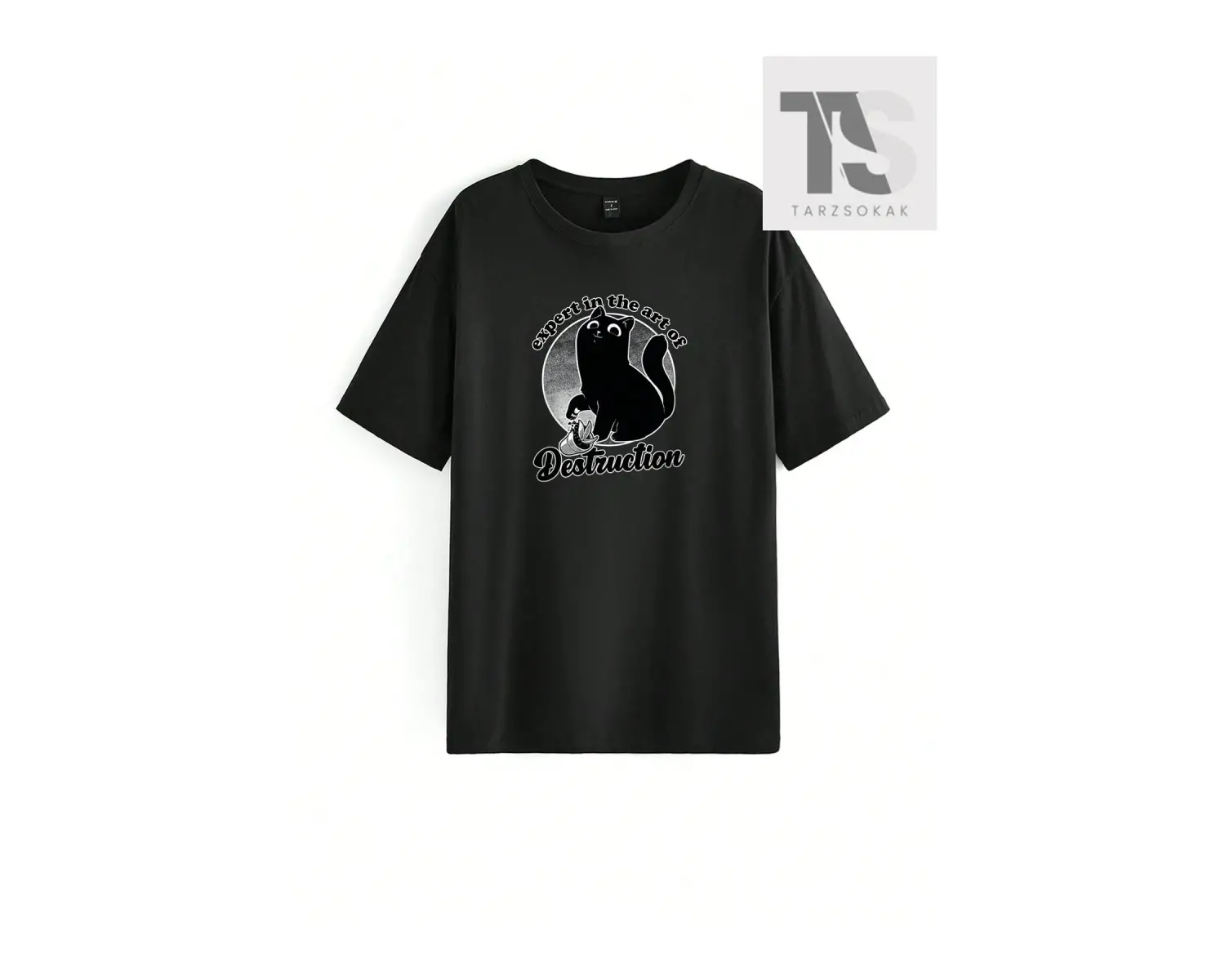 Slogan Grafikli Düşük Omuzlu Tişört