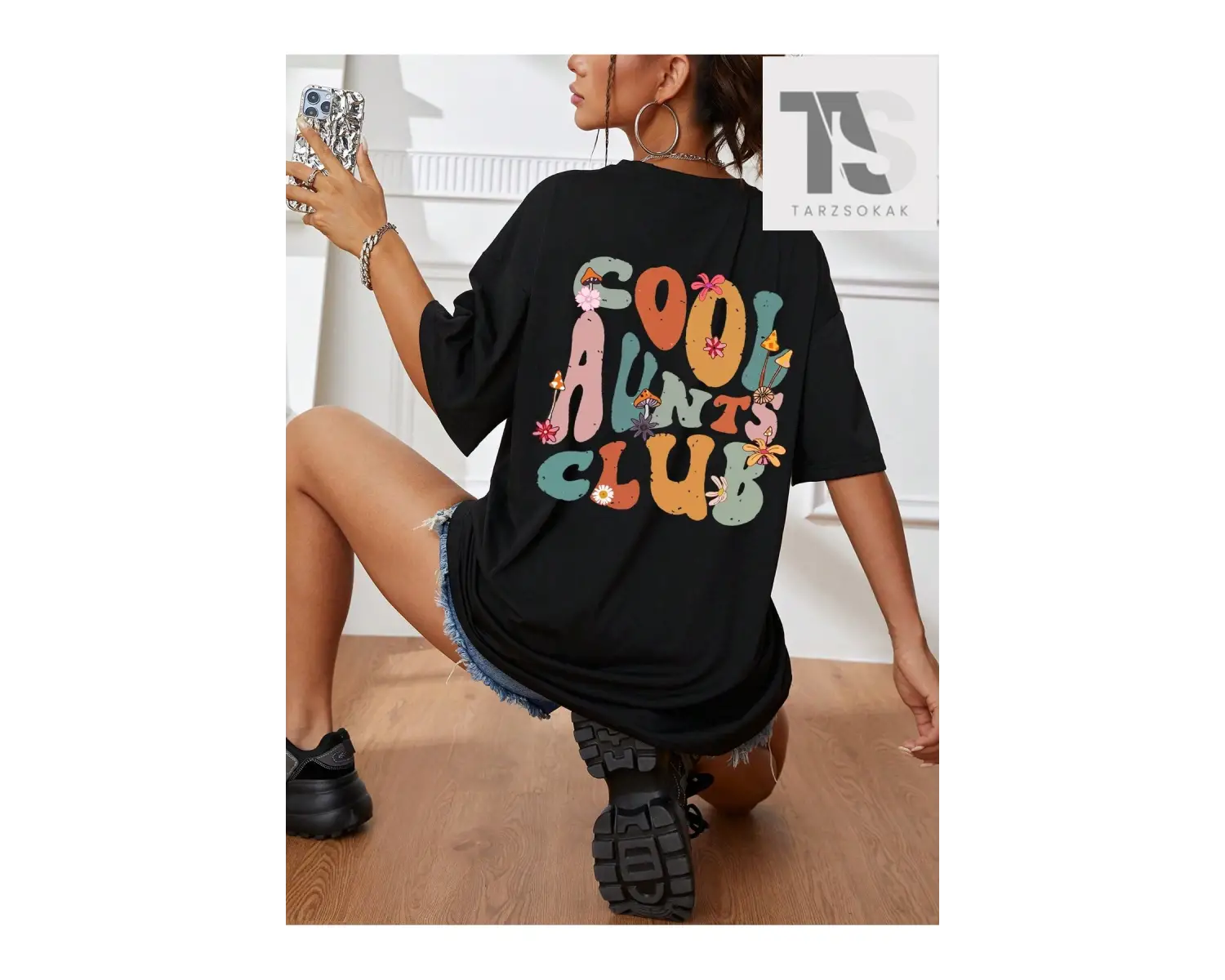 Slogan Grafikli Düşük Omuzlu Tişört