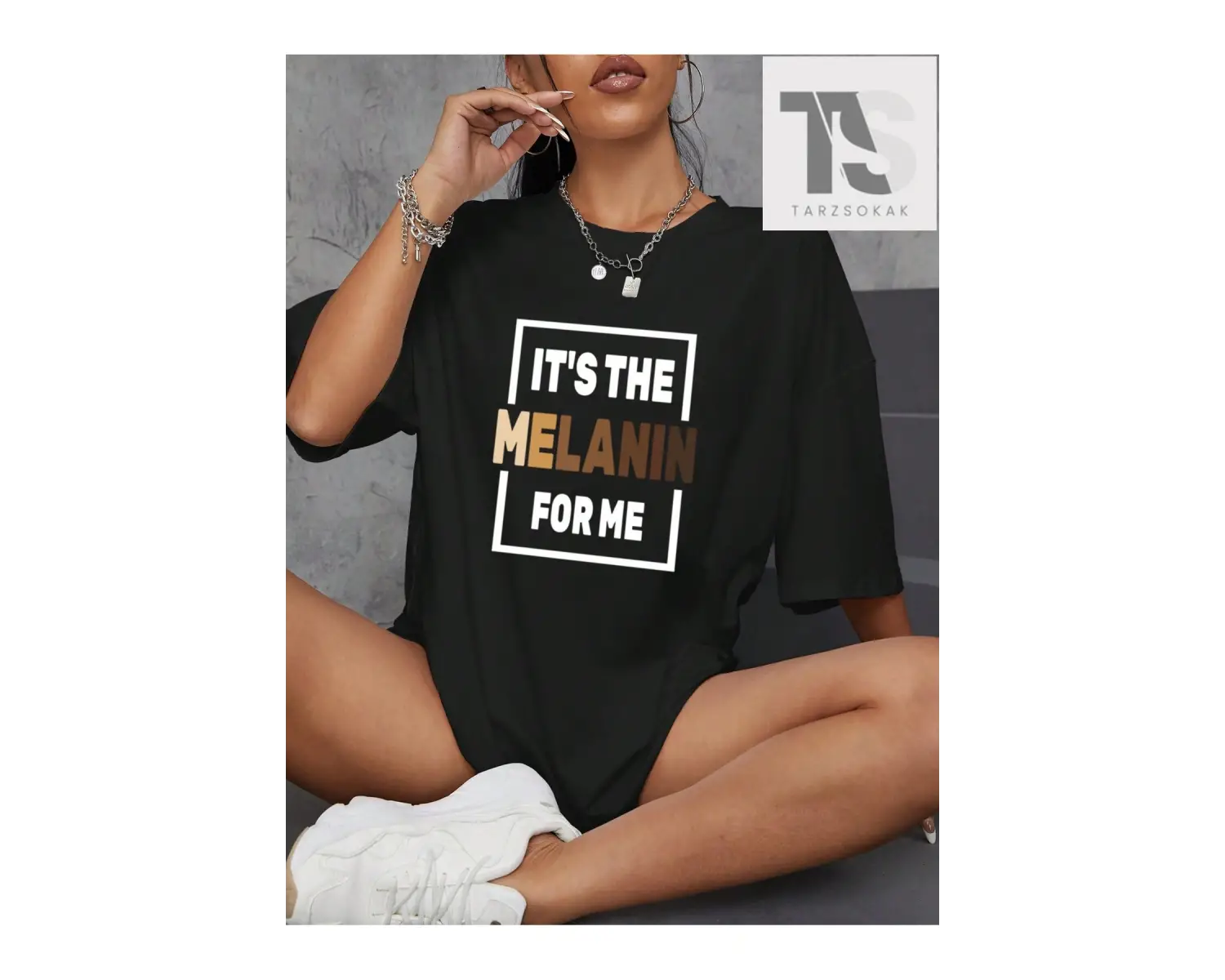 Slogan Grafikli Düşük Omuzlu Tişört