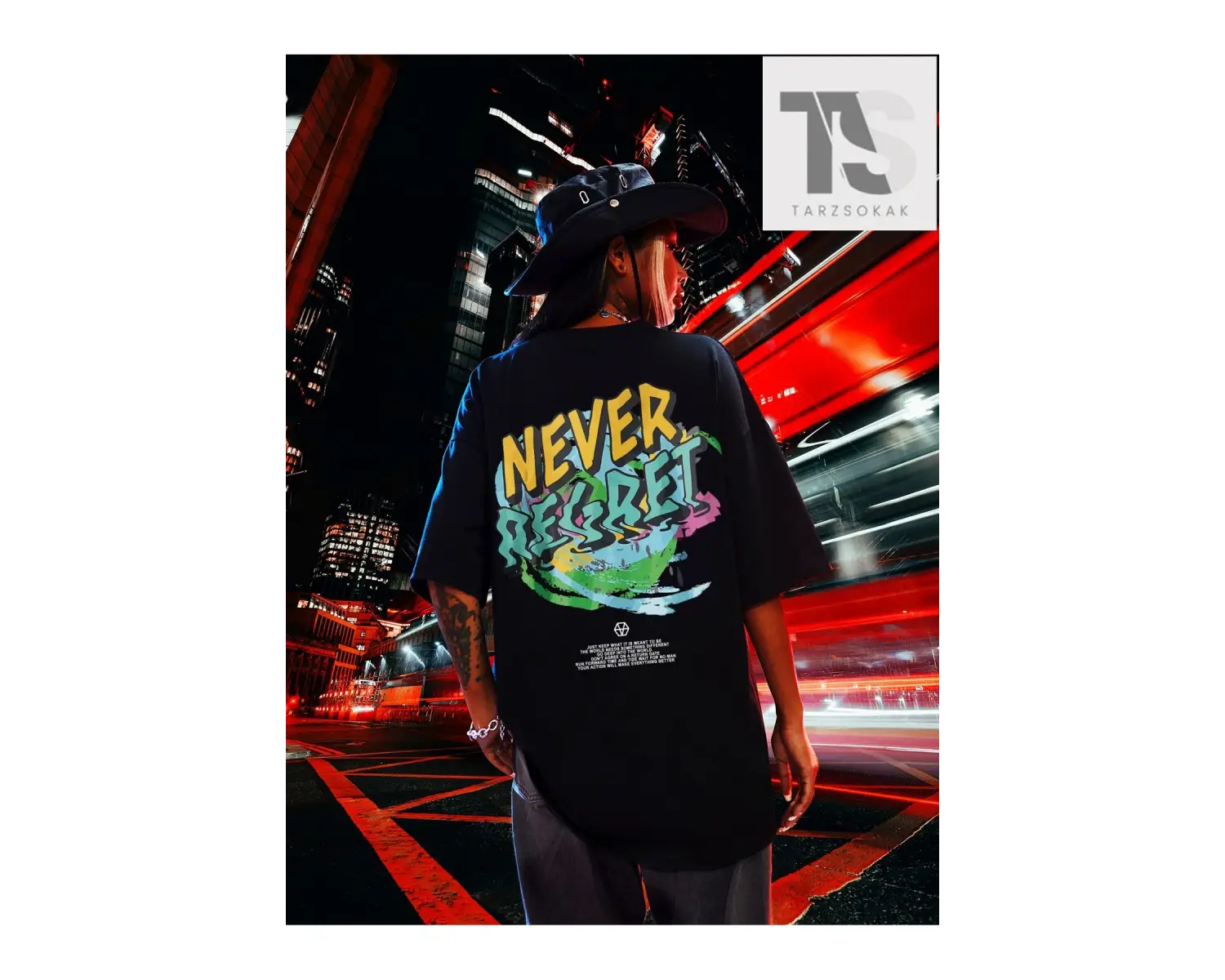 Slogan Grafikli Düşük Omuzlu Tişört