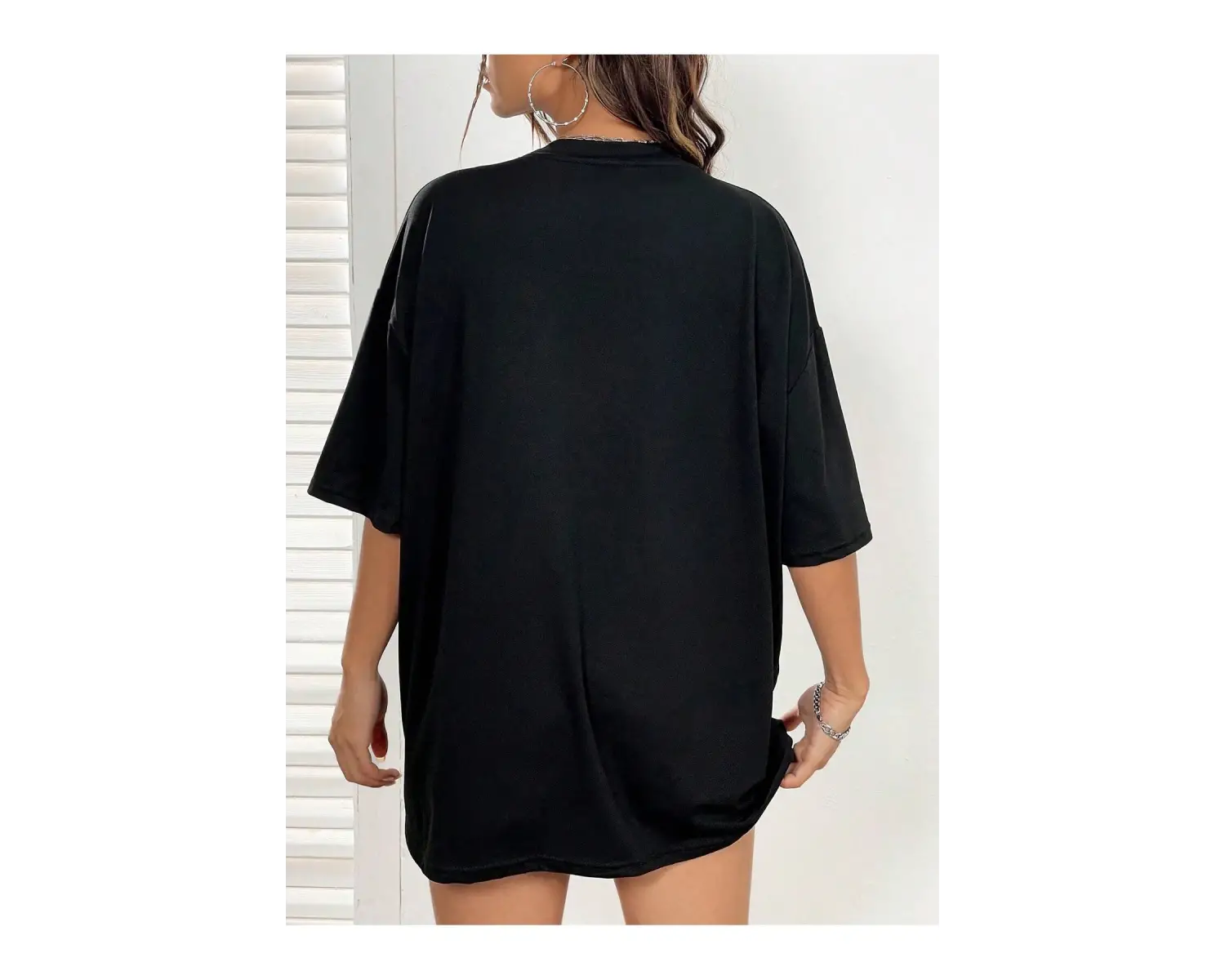 Slogan Grafikli Düşük Omuzlu Tişört