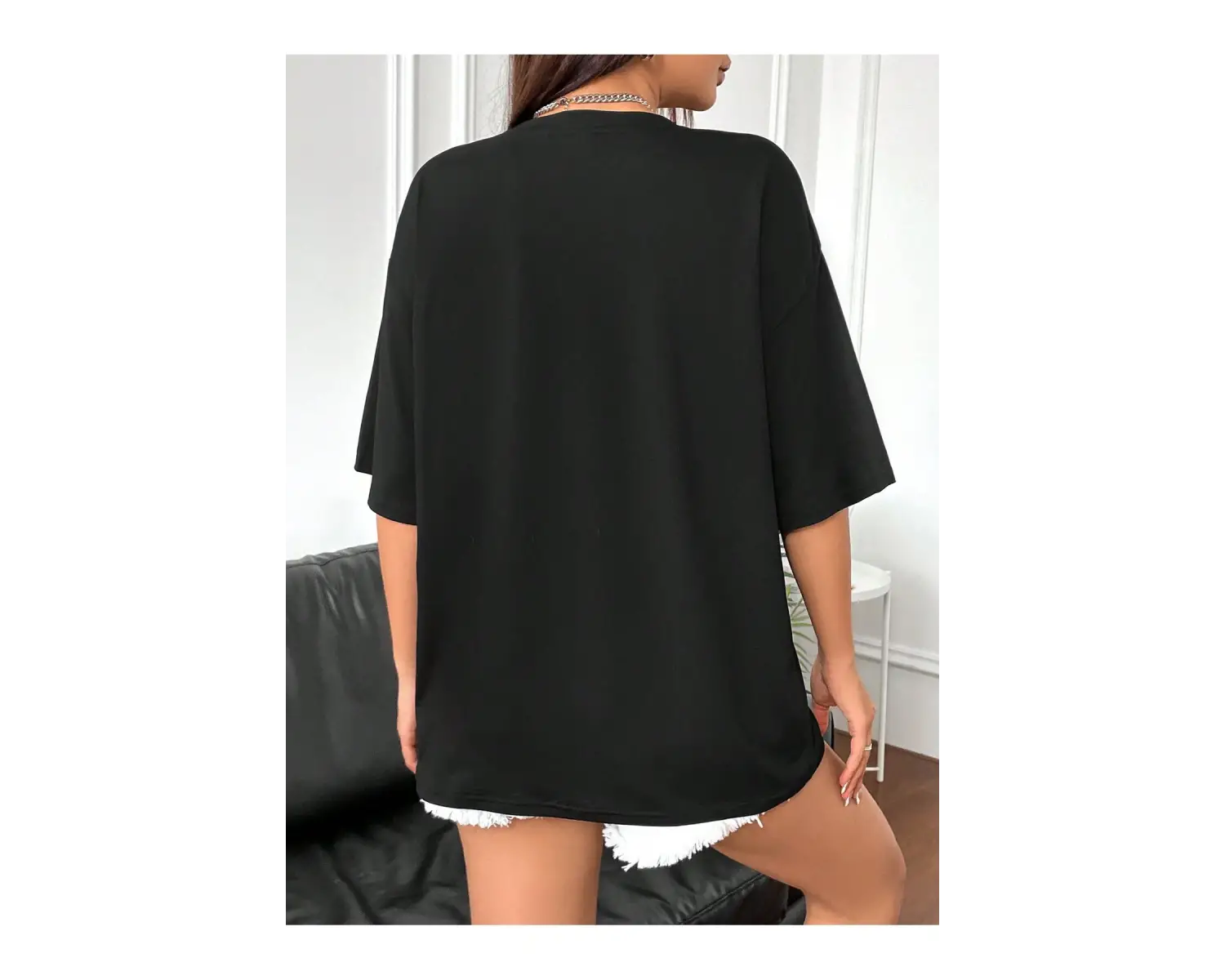 Slogan Grafikli Düşük Omuzlu Tişört