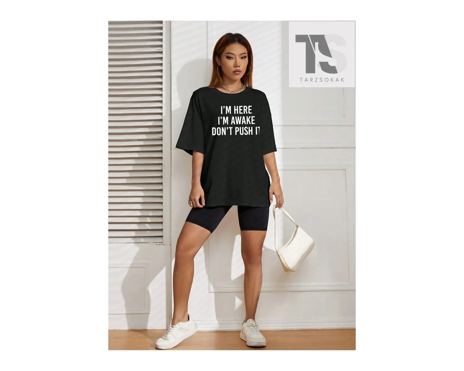 Slogan Grafikli Düşük Omuzlu Tişört