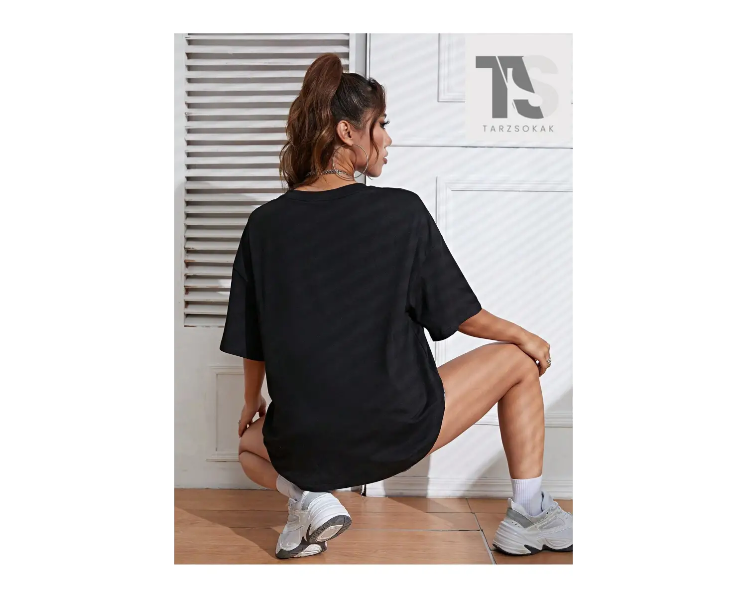 Slogan Grafikli Düşük Omuzlu Tişört