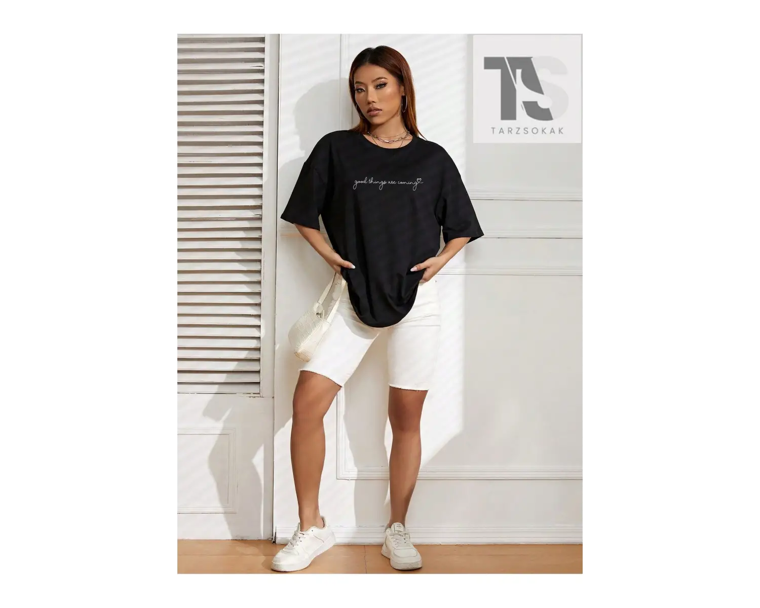 Slogan Grafikli Düşük Omuzlu Tişört