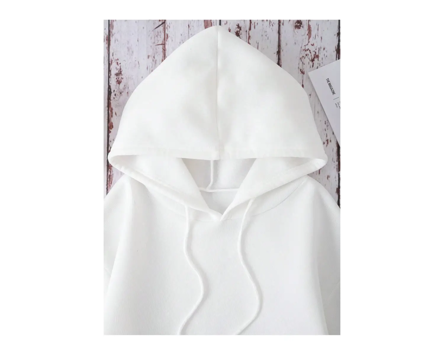 Slogan Grafikli Kanguru Cepli Büzgülü Kapüşonlu Üst Beyaz