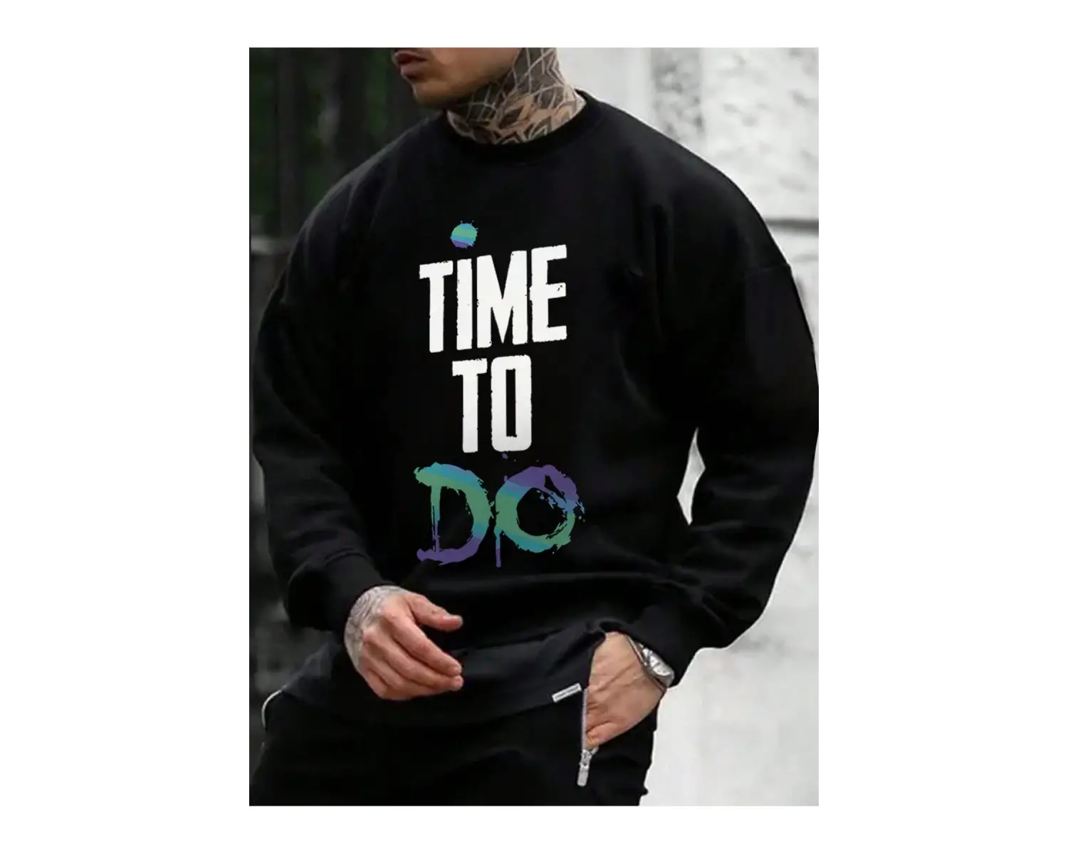 Slogan Graphic Drop Shoulder Sweatshirt Siyah