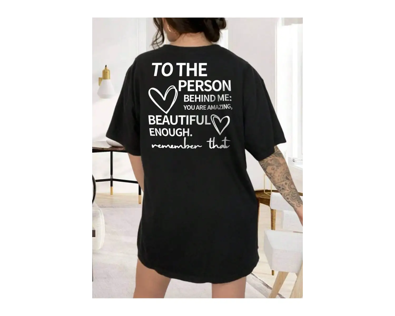 Sloganlı Grafik Düşük Omuz Tişört