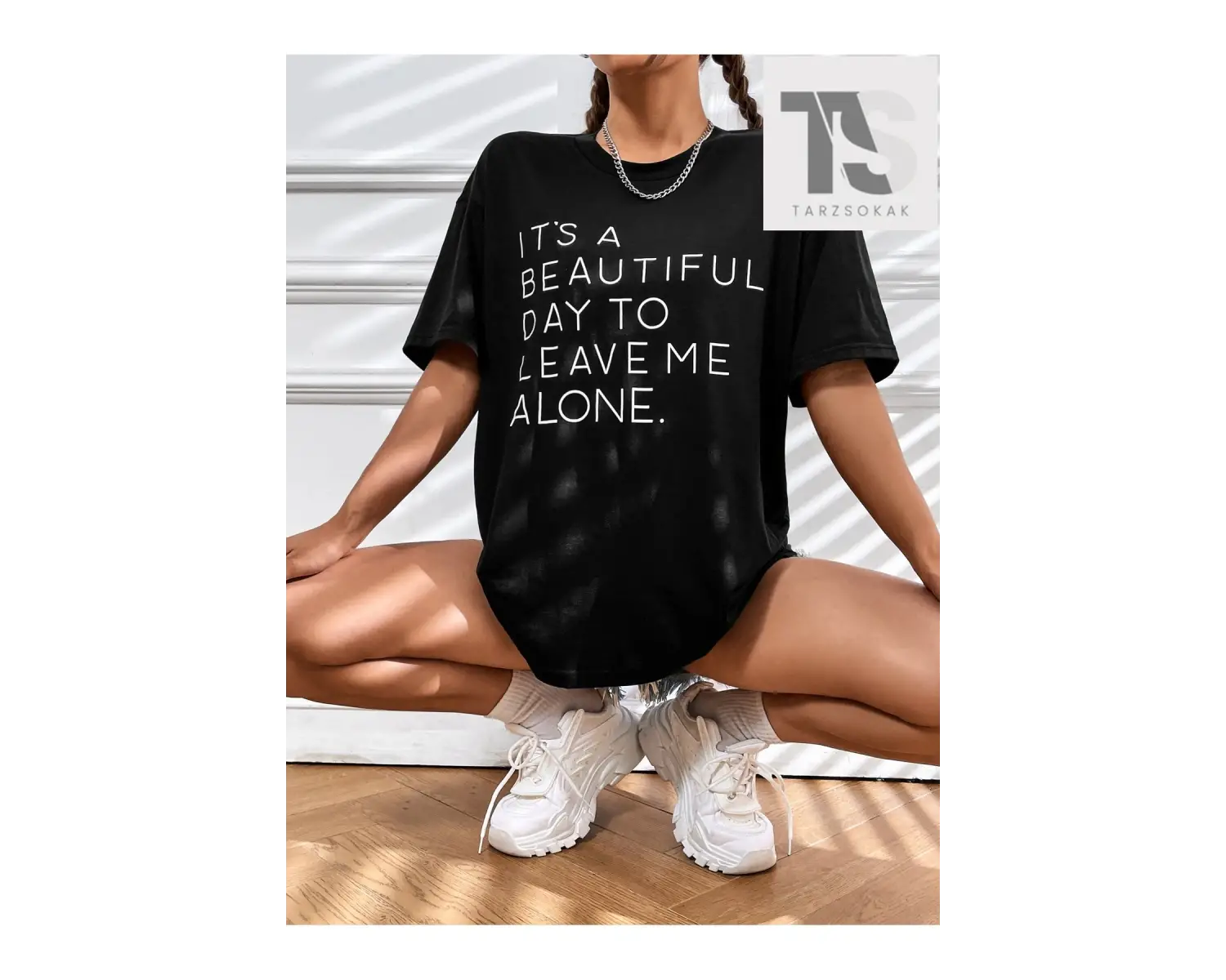 Sloganlı Grafik Düşük Omuz Tişört