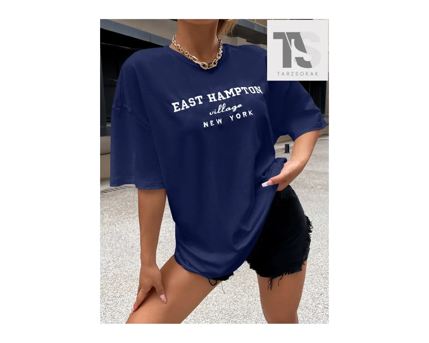 Sloganlı Grafik Düşük Omuz Tişört