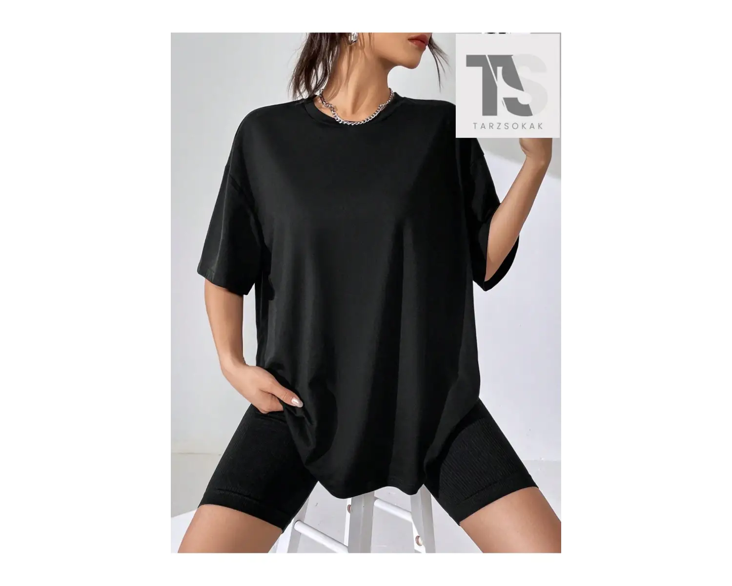 Sloganlı Grafik Düşük Omuz Tişört