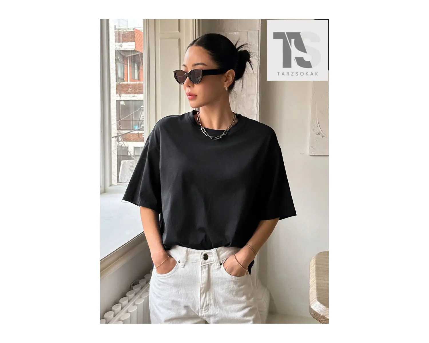 Sloganlı Grafik Düşük Omuz Tişört