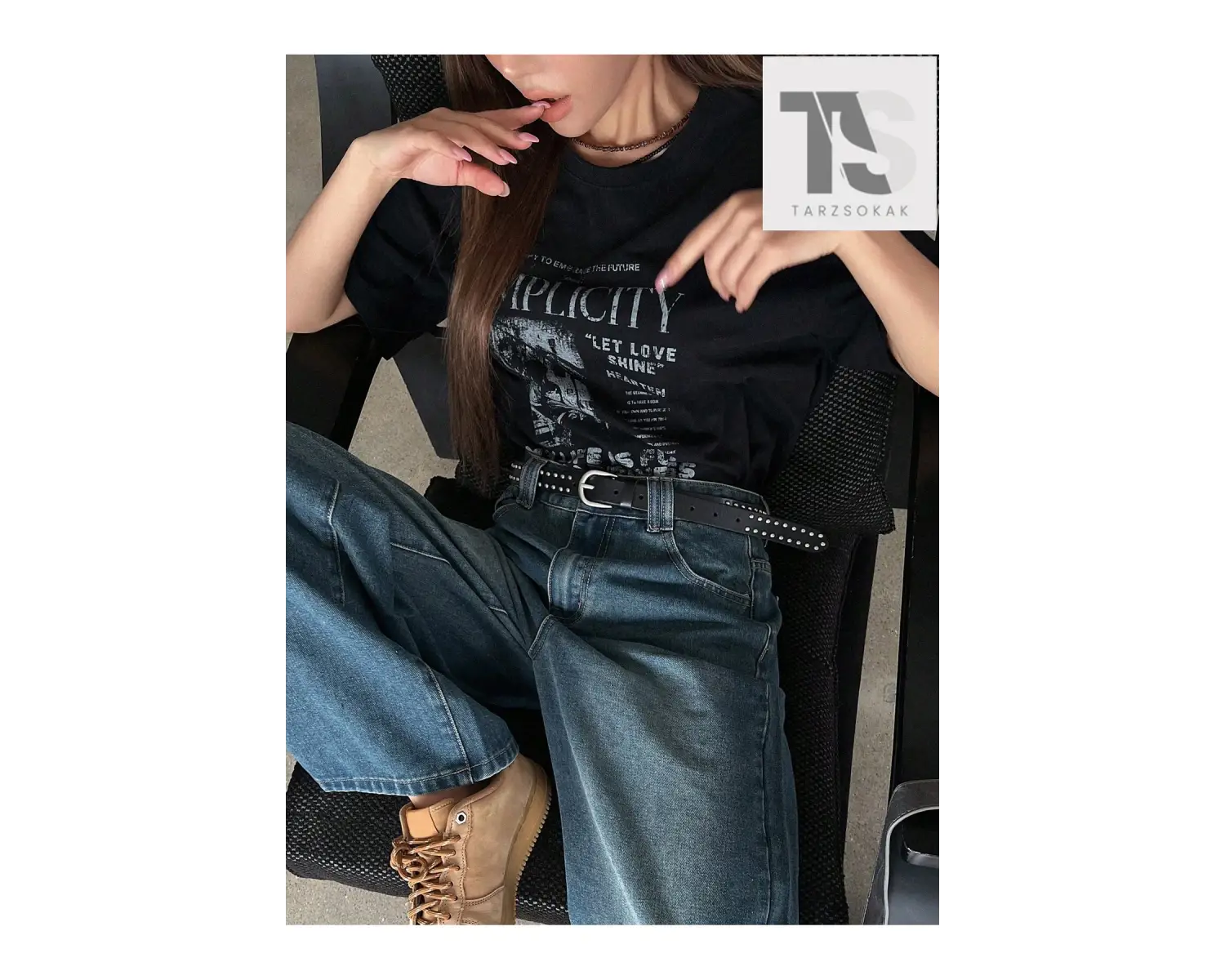 Sloganlı Grafik Düşük Omuz Tişört