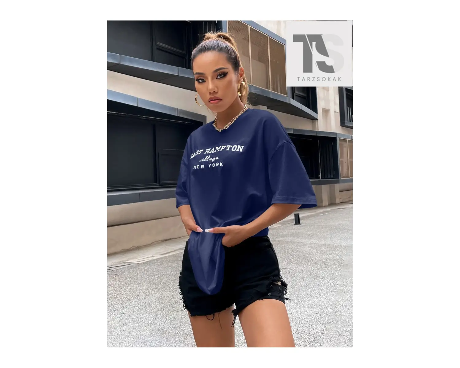 Sloganlı Grafik Düşük Omuz Tişört