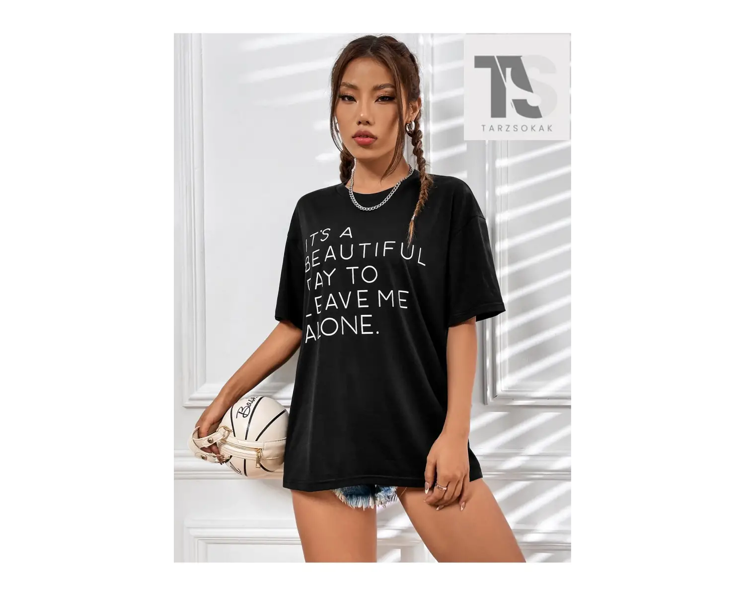 Sloganlı Grafik Düşük Omuz Tişört