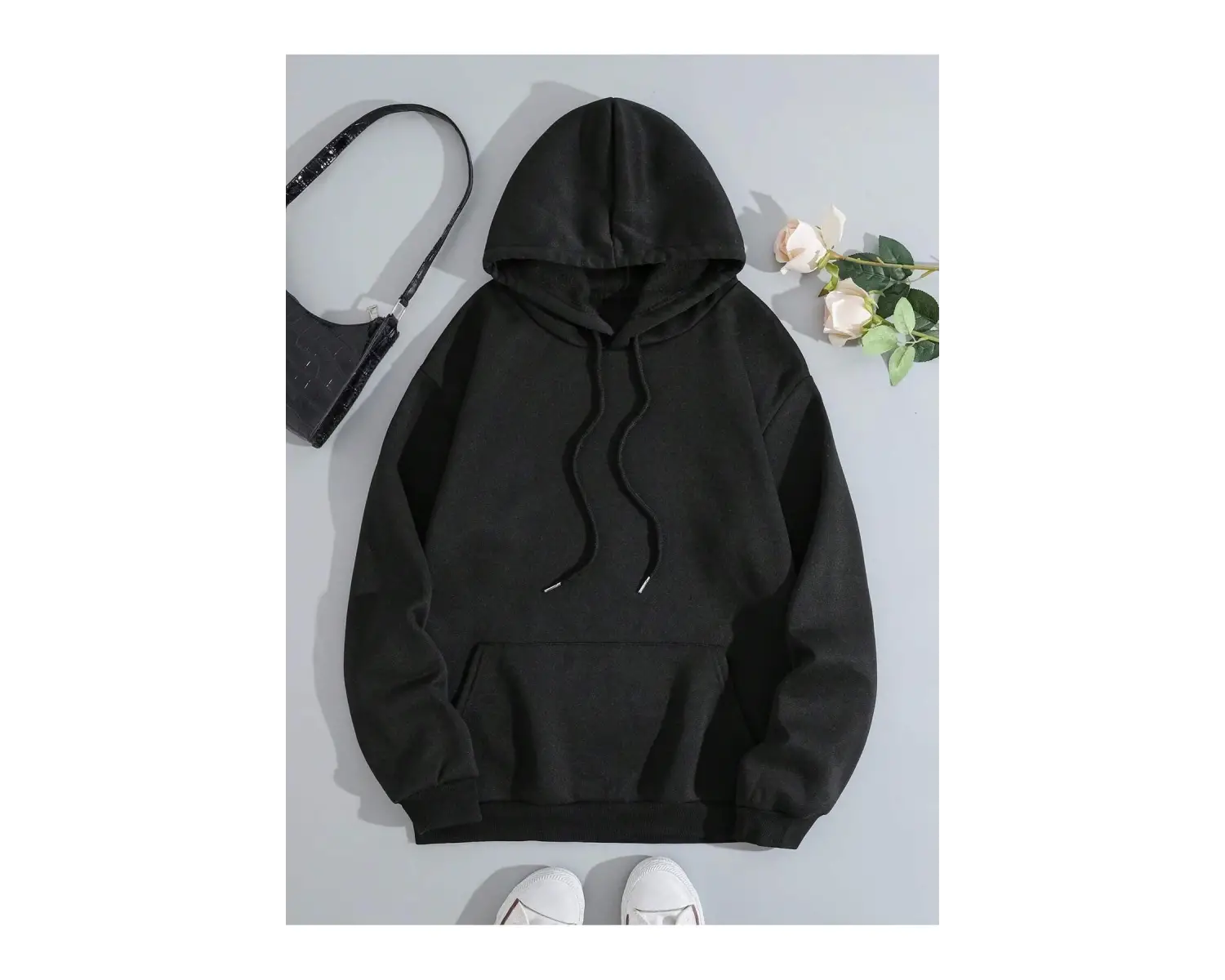 Sloganlı Grafik İpli Kapüşonlu Üst Gri