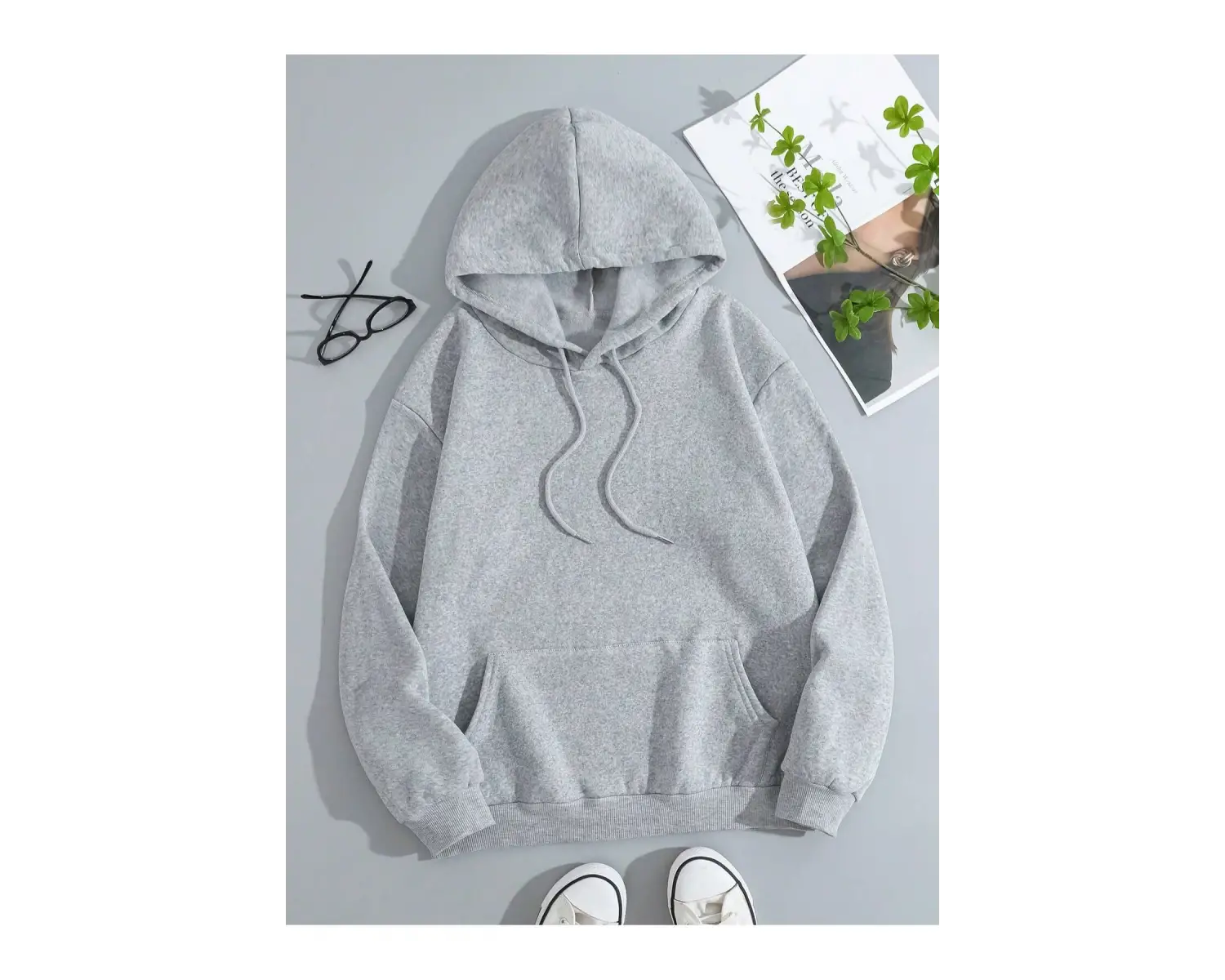 Sloganlı Grafik İpli Kapüşonlu Üst Gri