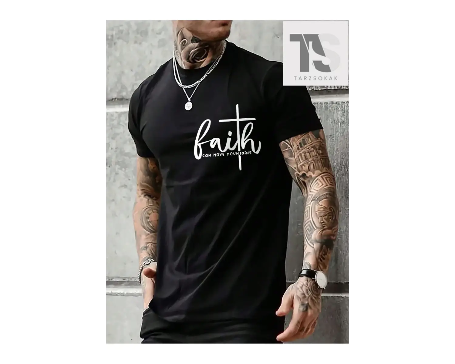 Sloganlı ve Kalpli Siyah Örme Bisiklet Yaka Kısa Kollu Erkek Tişört