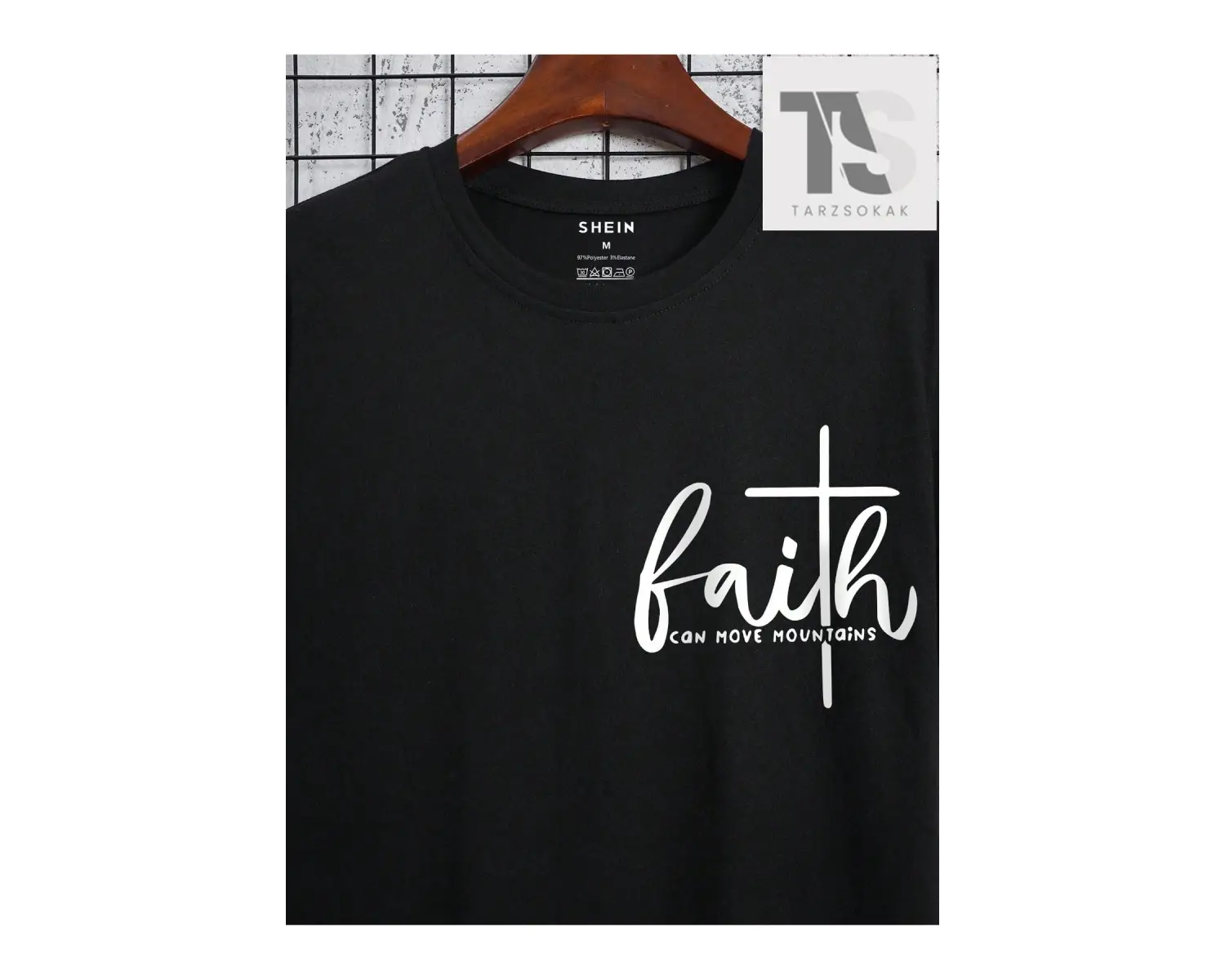 Sloganlı ve Kalpli Siyah Örme Bisiklet Yaka Kısa Kollu Erkek Tişört