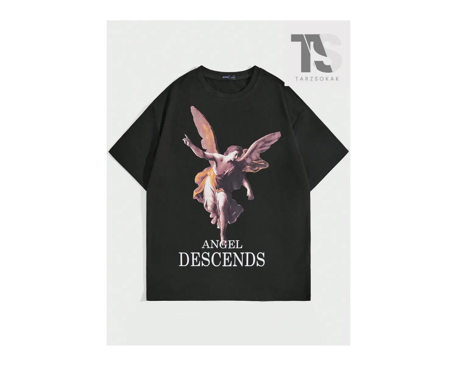 Sloganlı ve Melek Desenli Erkek Baskılı Yuvarlak Yaka T-Shirt