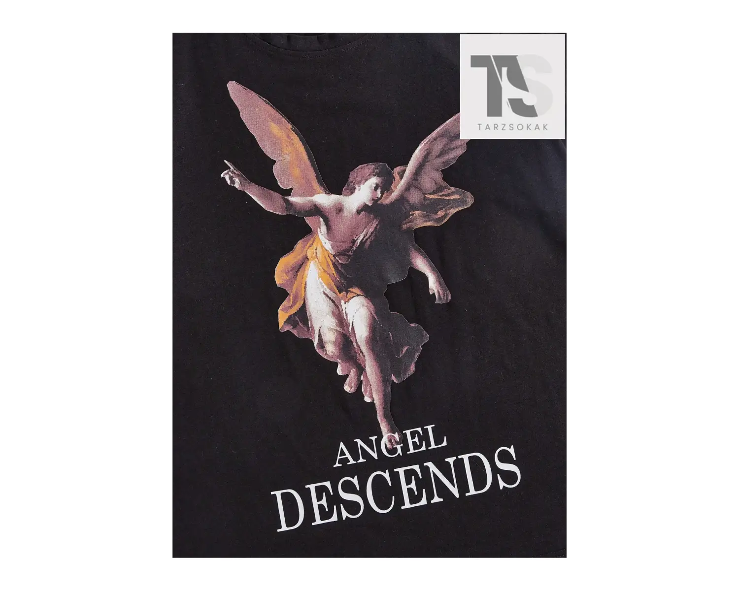 Sloganlı ve Melek Desenli Erkek Baskılı Yuvarlak Yaka T-Shirt