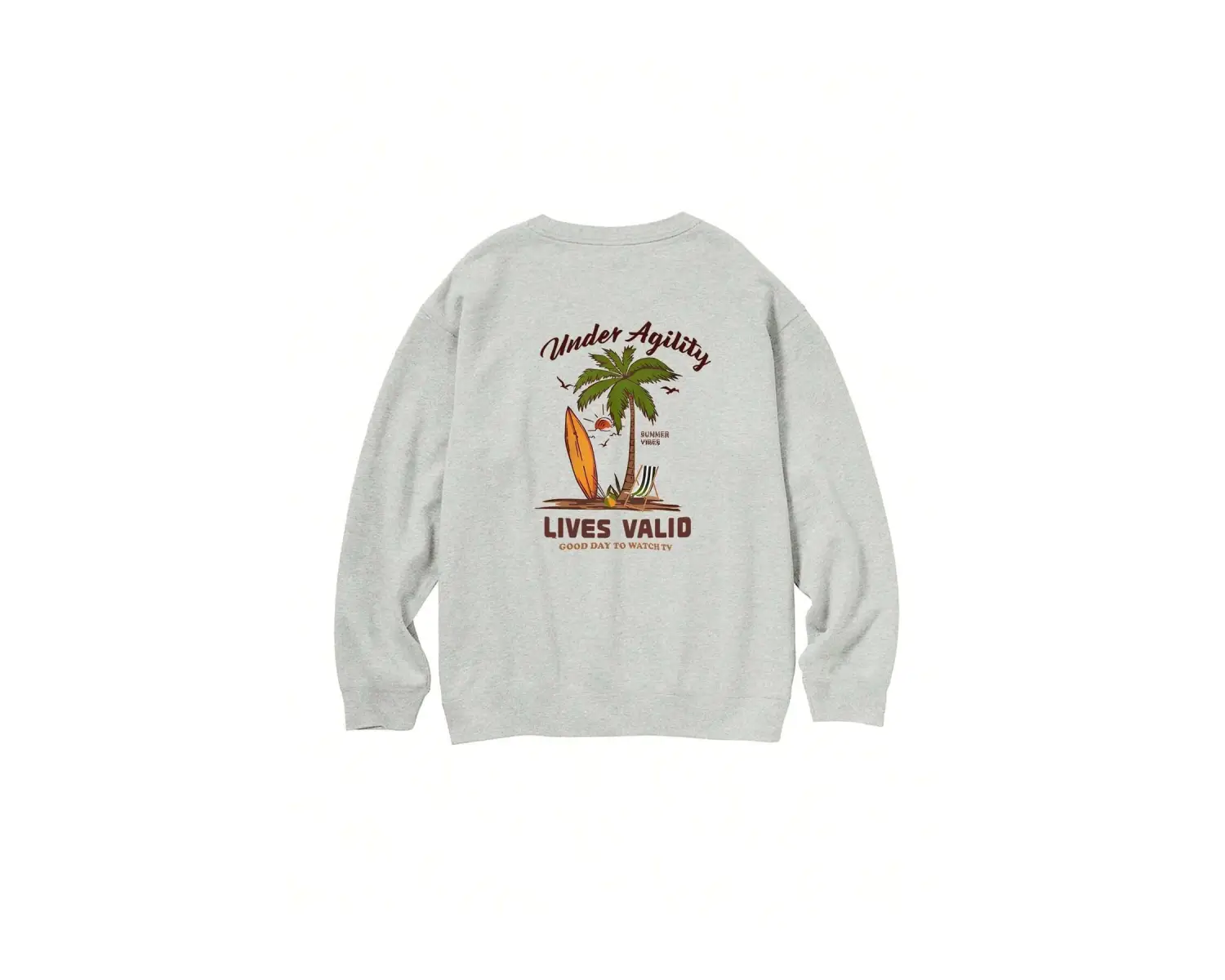 Sloganlı ve Tropikal Baskılı Düşük Sweat Gri