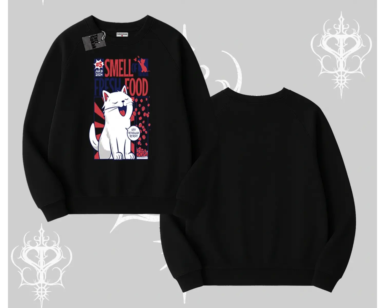 Smell of Fresh Food Kedi Baskılı Biskilet Sweatshirt