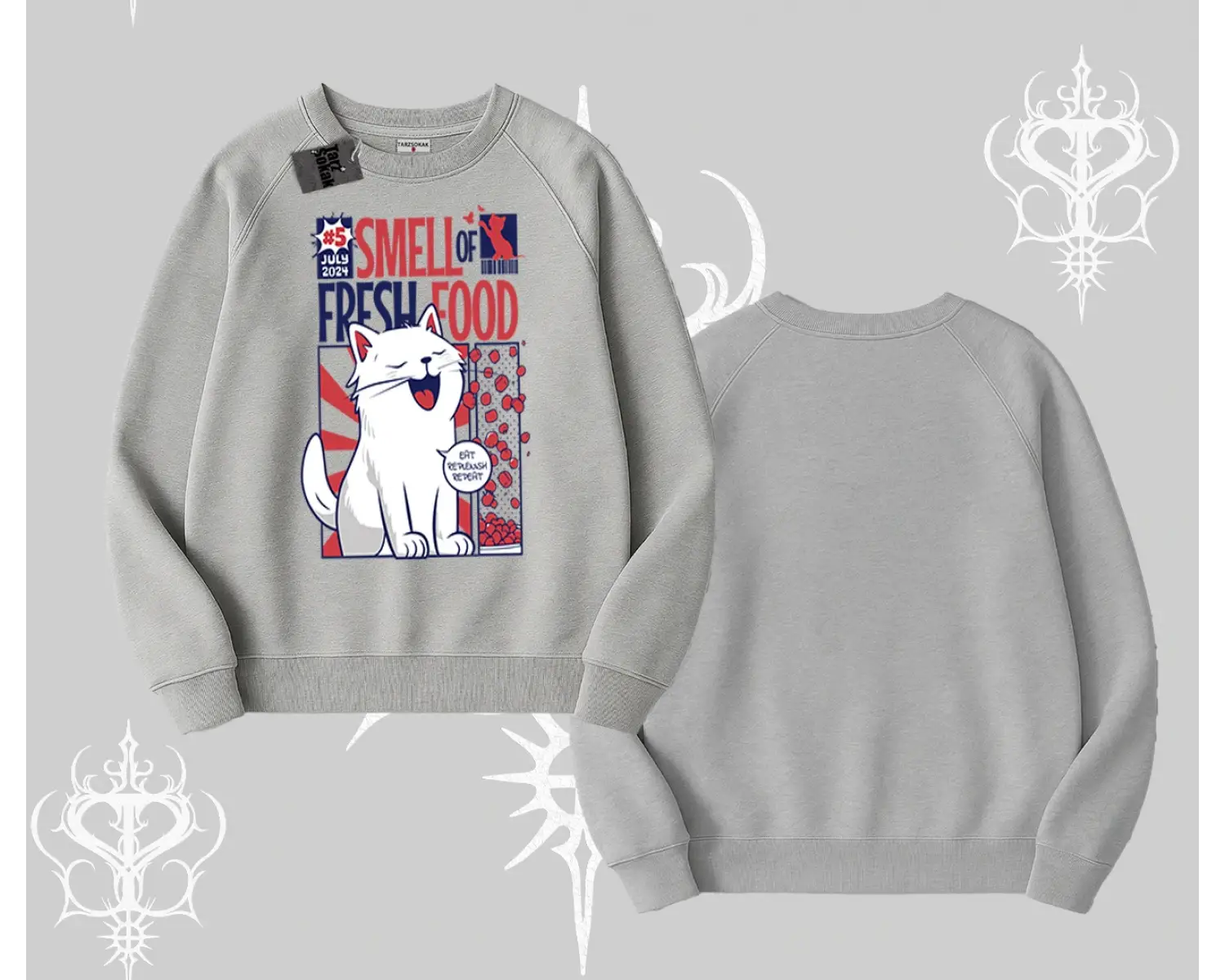 Smell of Fresh Food Kedi Baskılı Biskilet Sweatshirt