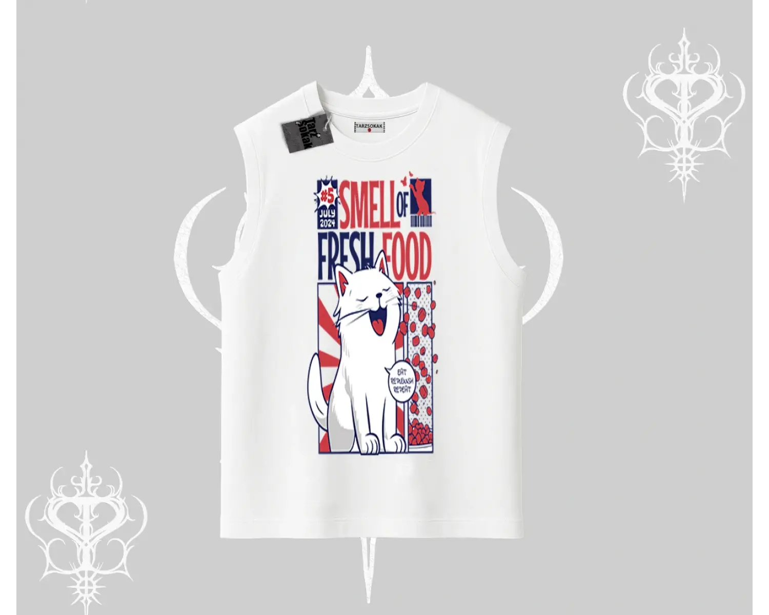 Smell of Fresh Food Kedi Baskılı Kolsuz Tshirt