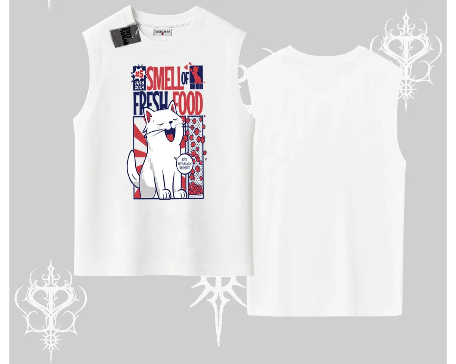 Smell of Fresh Food Kedi Baskılı Kolsuz Tshirt