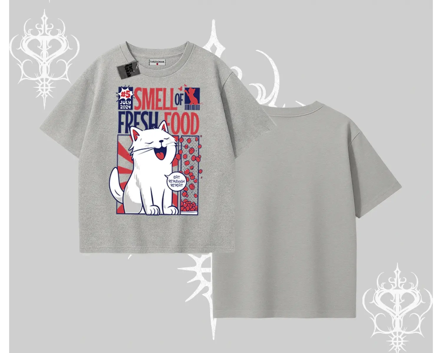 Smell of Fresh Food Kedi Baskılı Oversize Tshirt