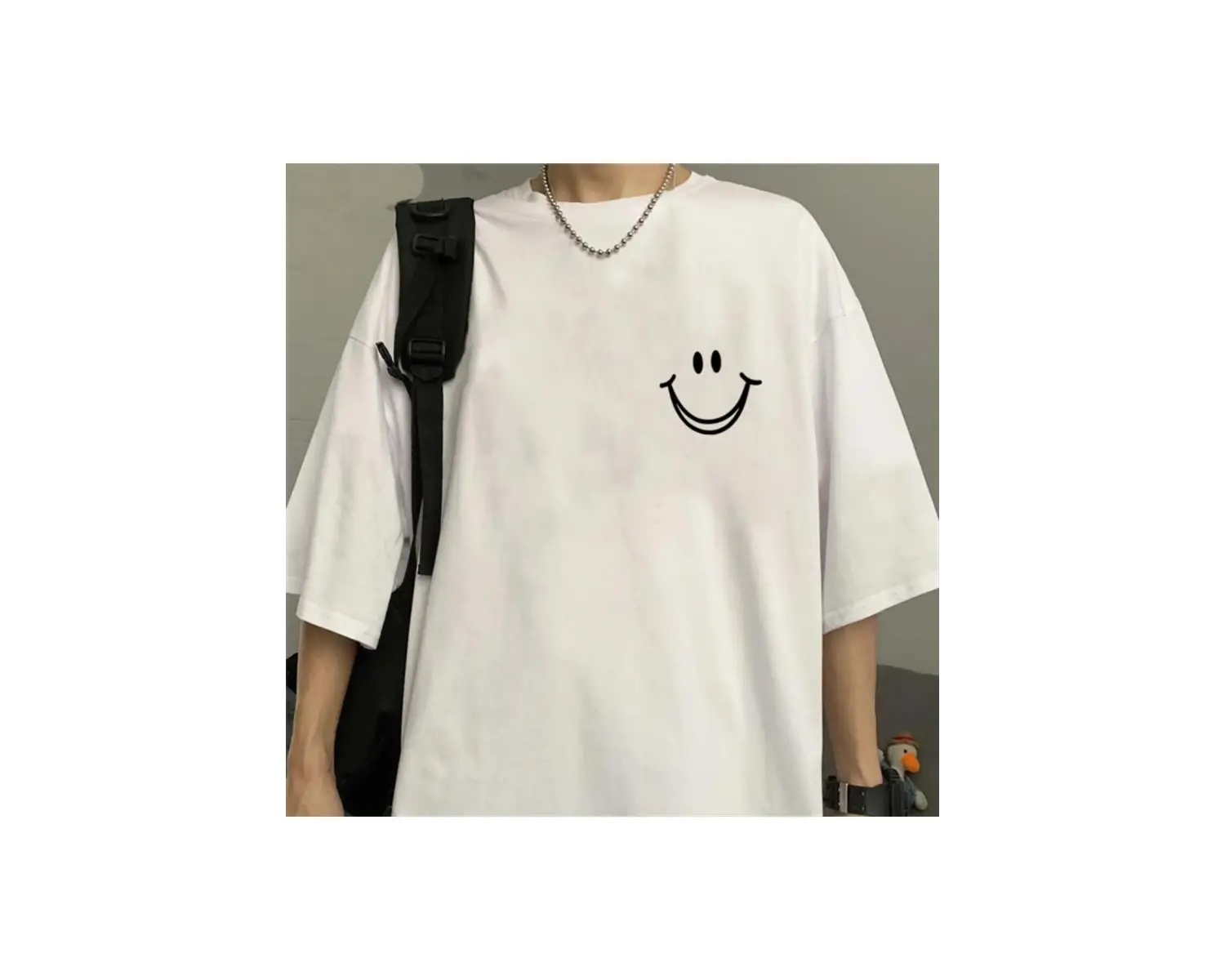 Smile Baskılı Beyaz Unisex Oversize