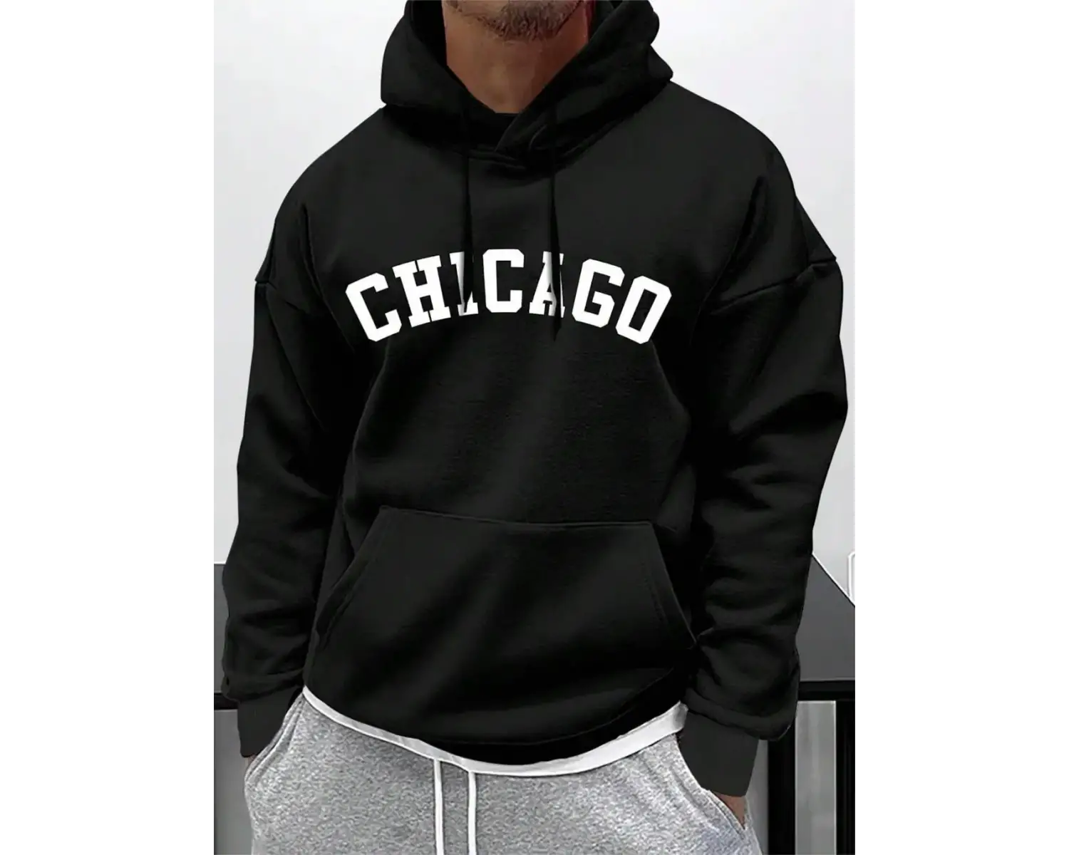 Sokak Mektup Chicago Baskı Erkekler Için Kapüşonlular Cep İpli Kazaklar Termal Polar Yumuşak