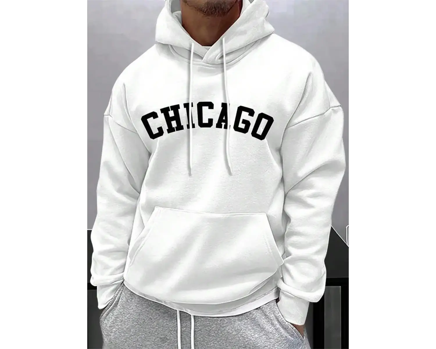 Sokak Mektup Chicago Baskı Erkekler Için Kapüşonlular Cep İpli Kazaklar Termal Polar Yumuşak