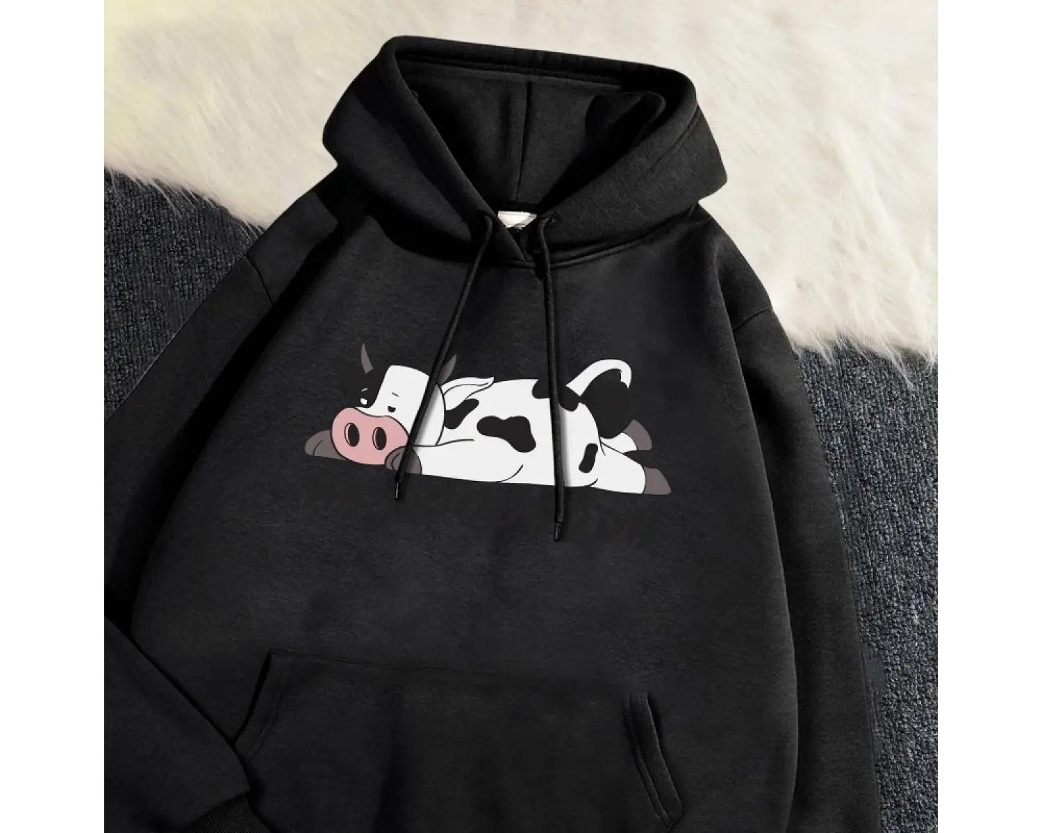 Sokak Womans Hoodies Kawaii benekli inek baskı tişörtü nefes gevşek polar sıcak kazaklar sonb