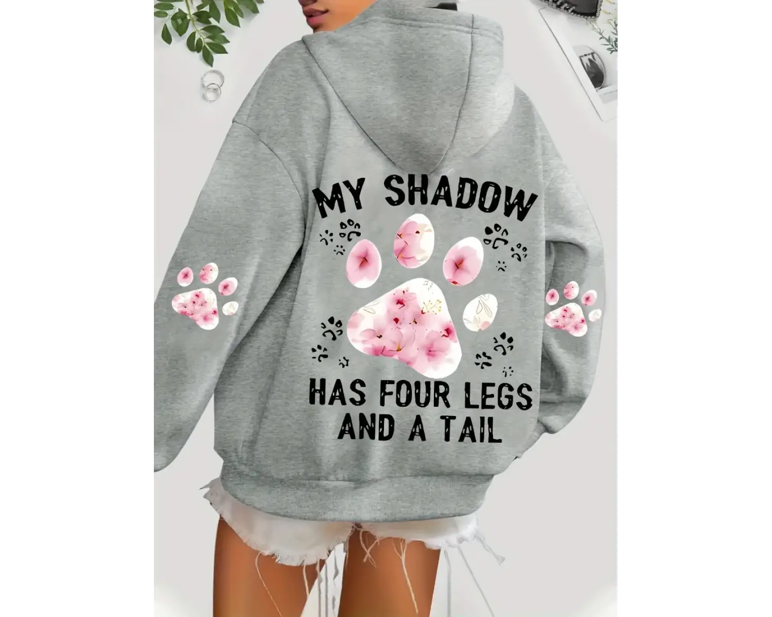 Sonbahar Bayan Kapüşonlular Sevimli Kedi Paw Baskı Tişörtü Sıcak Polar Yumuşak Rahat Kazaklar