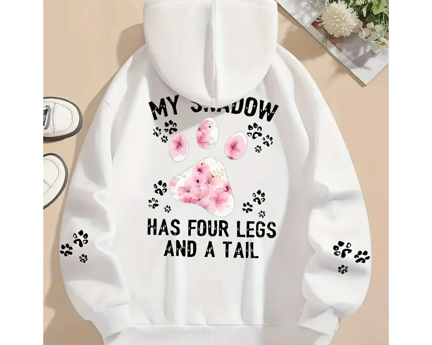 Sonbahar Bayan Kapüşonlular Sevimli Kedi Paw Baskı Tişörtü Sıcak Polar Yumuşak Rahat Kazaklar