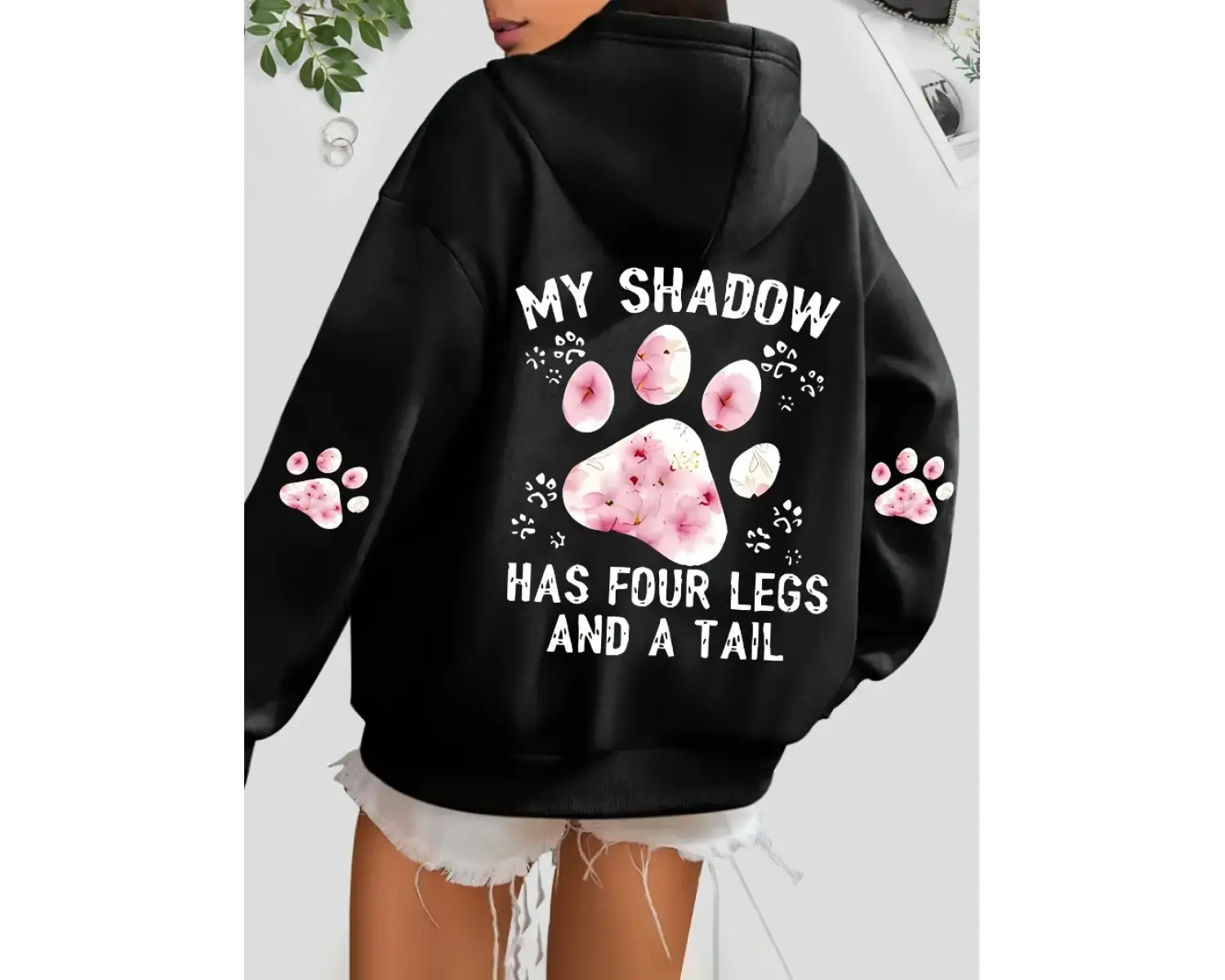 Sonbahar Bayan Kapüşonlular Sevimli Kedi Paw Baskı Tişörtü Sıcak Polar Yumuşak Rahat Kazaklar