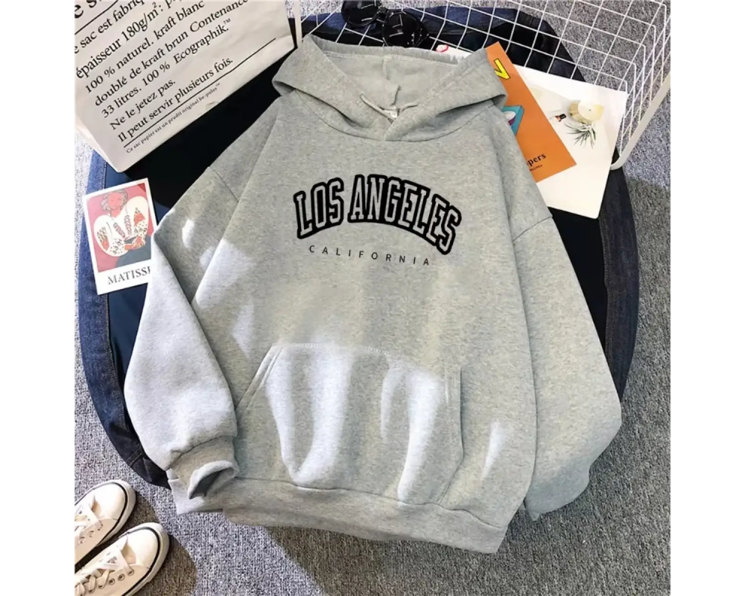 Sonbahar kış Womans Hoodies Los Angeles California baskılı kazak rahat cep polar kazak eğilim