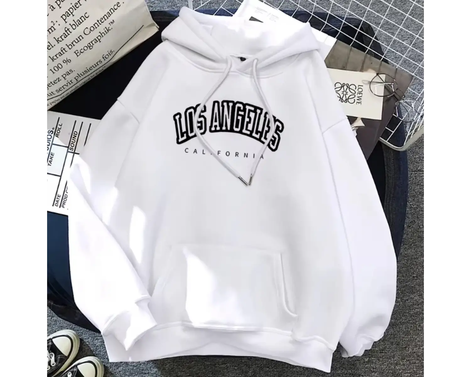 Sonbahar kış Womans Hoodies Los Angeles California baskılı kazak rahat cep polar kazak eğilim