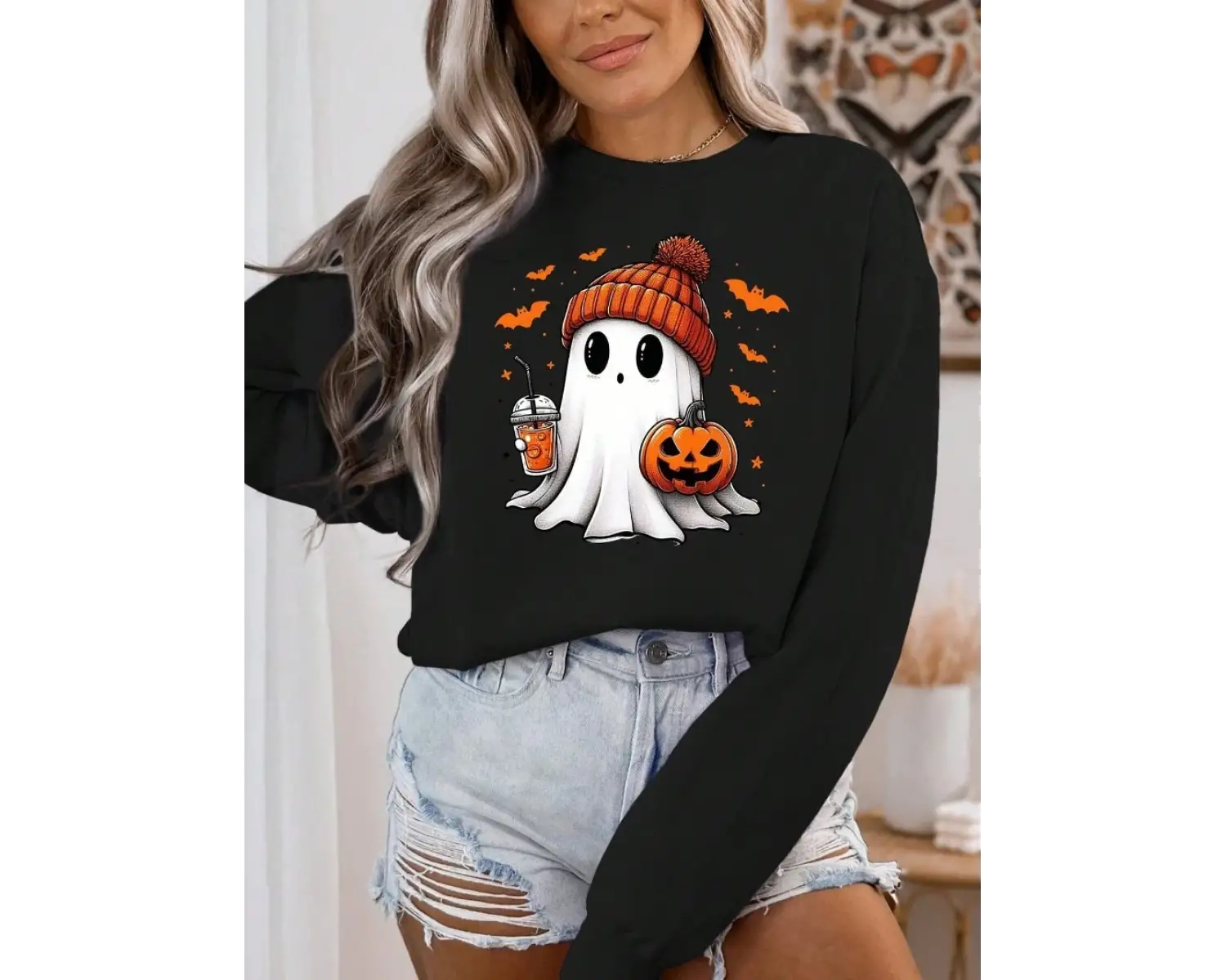 Sonbahar Womans cadılar bayramı tişörtü kahve sevgilisi baskı Hoodies polar rahat Crewneck ka