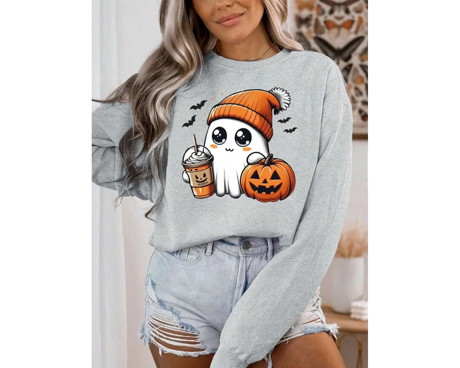 Sonbahar Womans cadılar bayramı tişörtü kahve sevgilisi baskı Hoodies polar rahat Crewneck ka