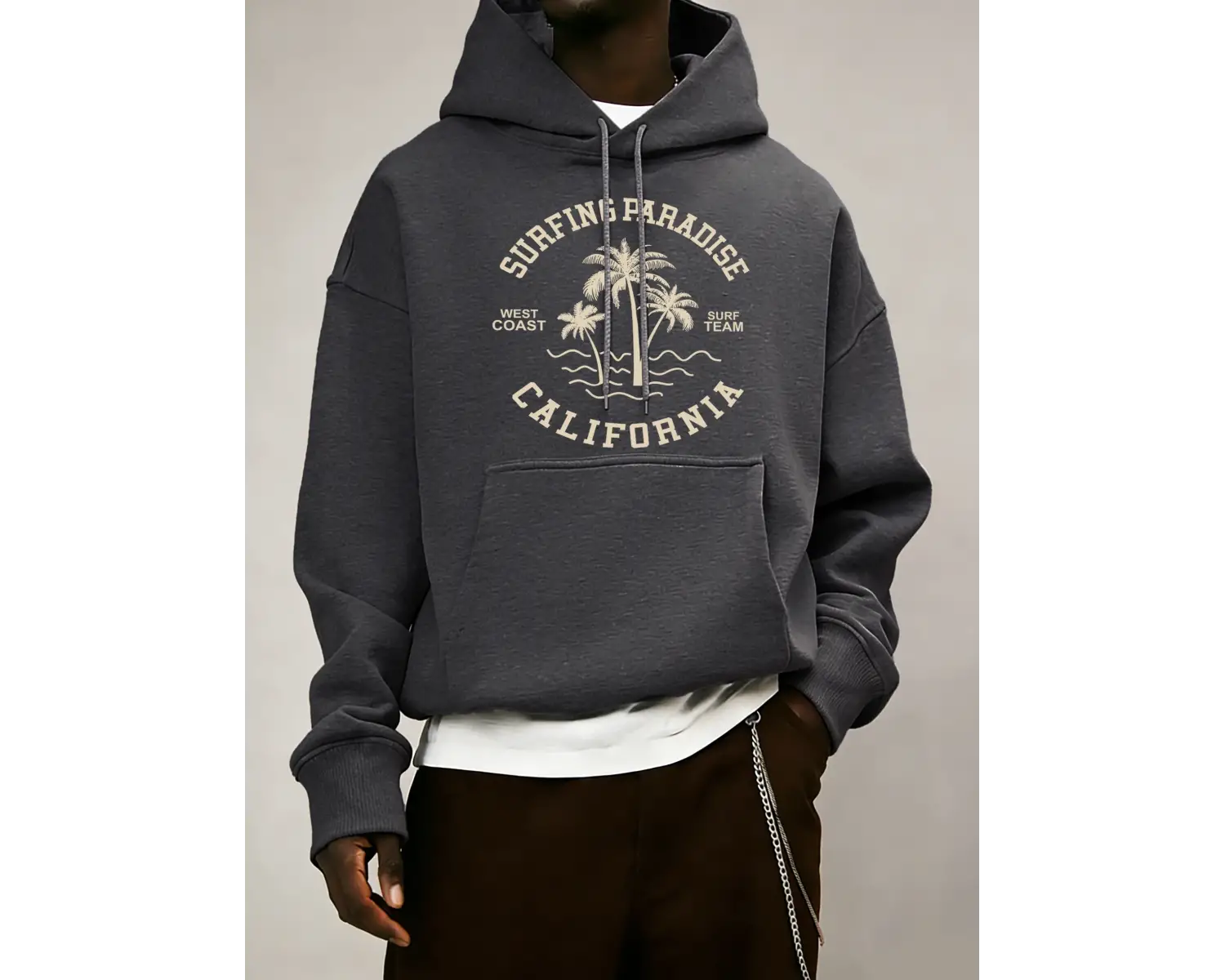 Sörf Cenneti Kaliforniya Baskılı Kapüşonlular Erkek Cep Yumuşak Giysiler Polar Gevşek Üstler