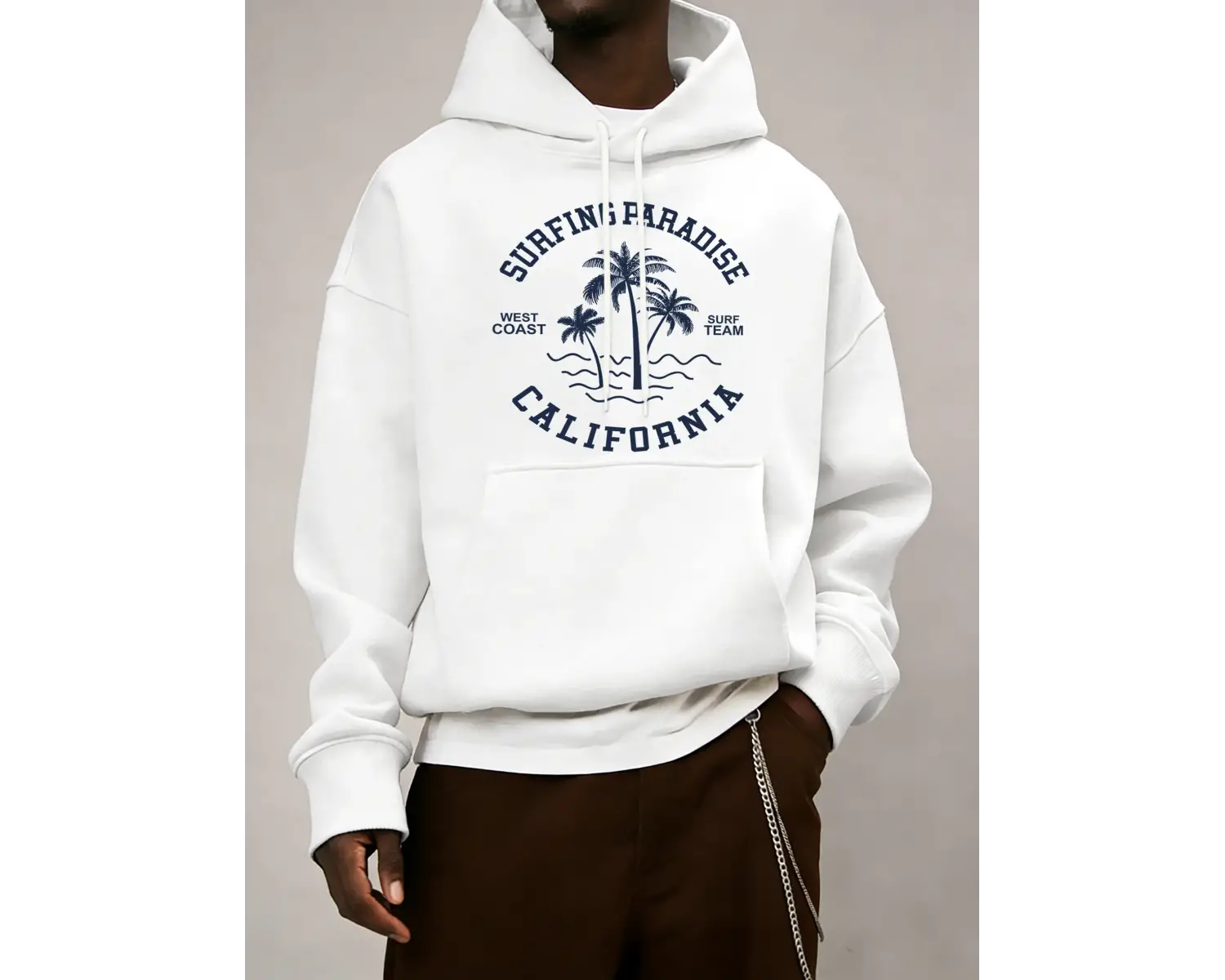Sörf Cenneti Kaliforniya Baskılı Kapüşonlular Erkek Cep Yumuşak Giysiler Polar Gevşek Üstler